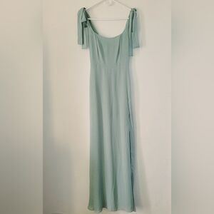 Reformation Westerly Dress Celedon Size 0 Women's Tie Straps Smocked Zipper Slit
